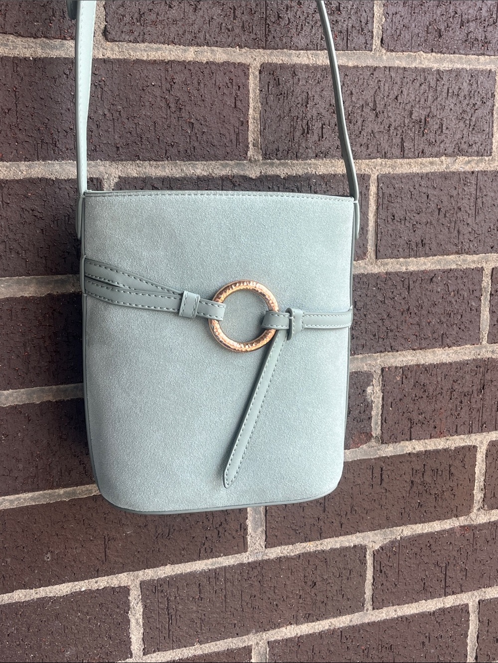 Sam Edelman Light Green Suede Crossbody with Gold Ring. NWT